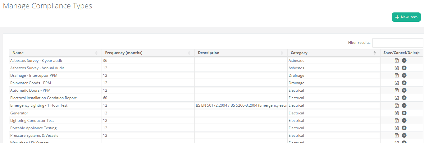 Setting up compliance types