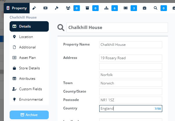 Adding a country to Property Details